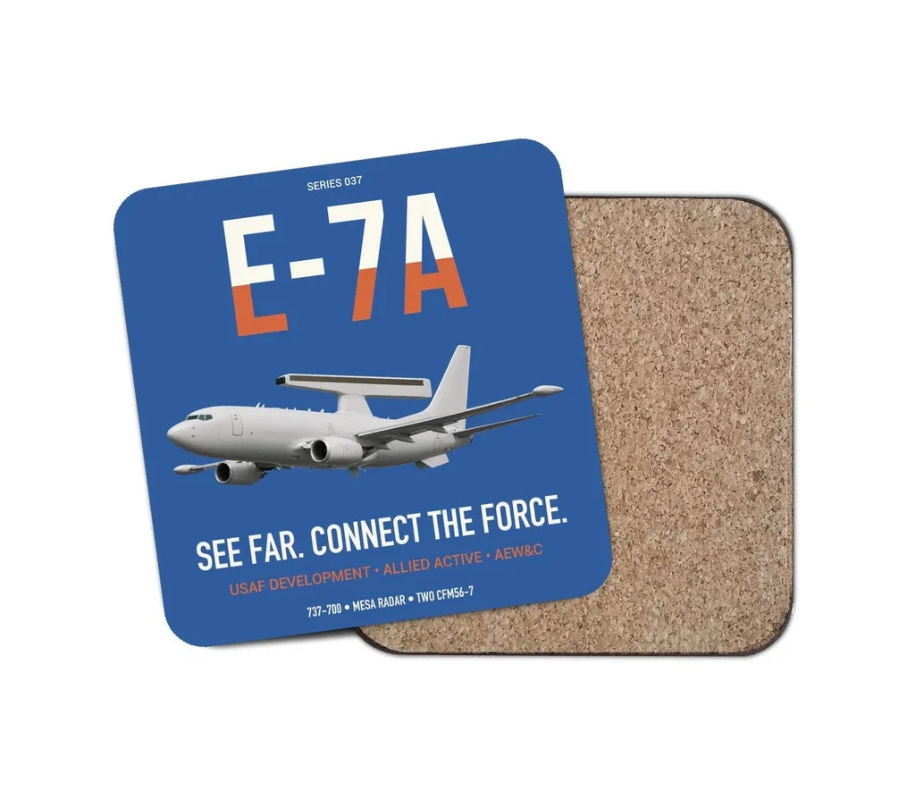 E-7A Wedgetail design on blue 1 piece coaster