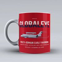 Thumbnail for Saab GlobalEye design on red ceramic mug, double-side print