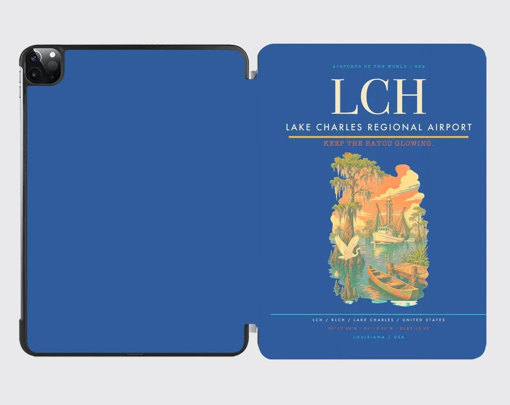 Lake Charles Regional Airport (LCH) design on blue ipad tablet case