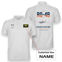 Thumbnail for RQ-4B Global Hawk design on white+name double-side polo t-shirt, double-side print