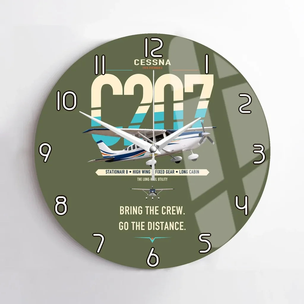 Cessna T207A Stationair 8 design on green army no frame wall clock