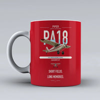 Thumbnail for Piper PA-18 Super Cub design on red ceramic mug, double-side print