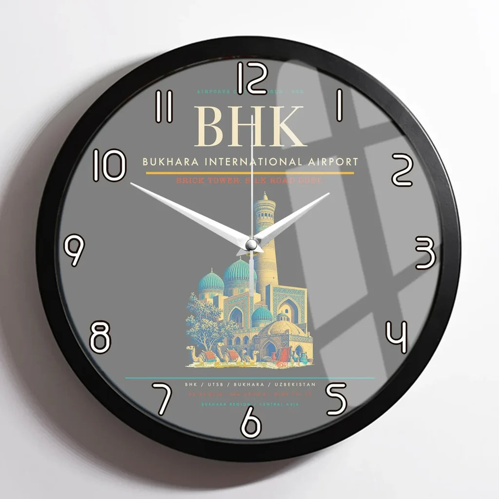 Bukhara International Airport BHK Wall-Clock Framed - Gray