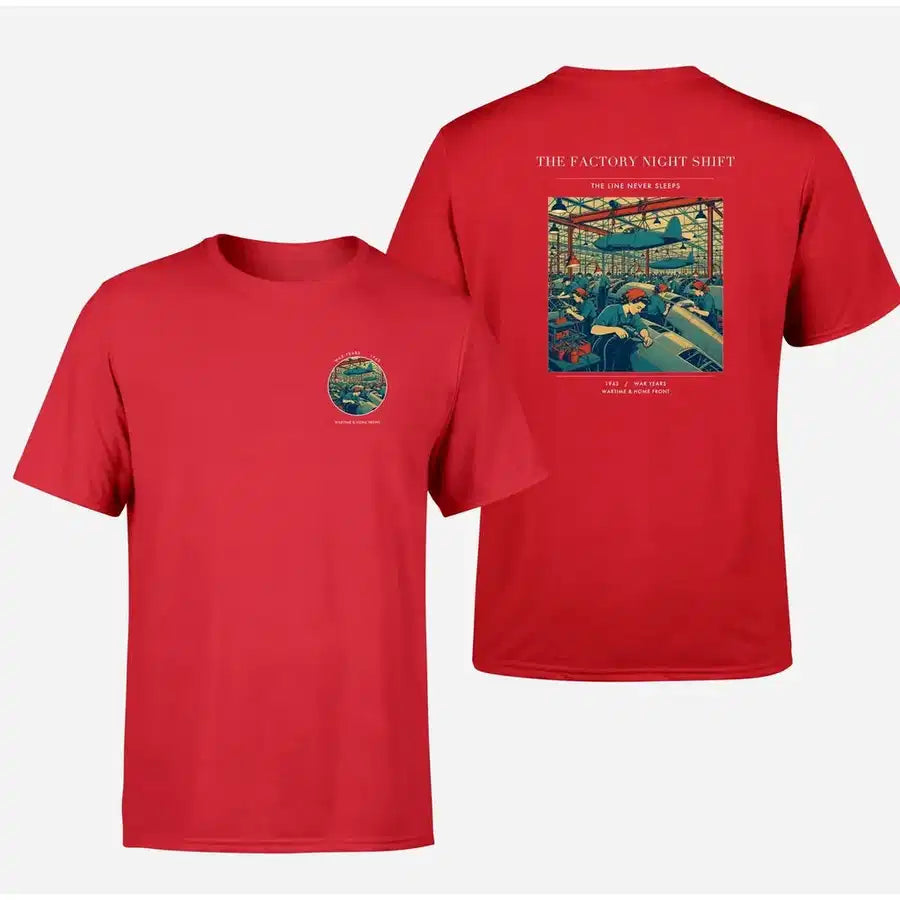 VINTAGE G4502 - The Factory Night Shift - Double-Side T-Shirt design on red double side t shirt