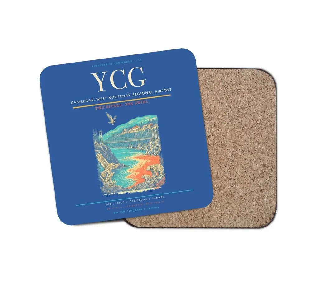Castlegar–West Kootenay Regional Airport (YCG) design on blue 1 piece coaster