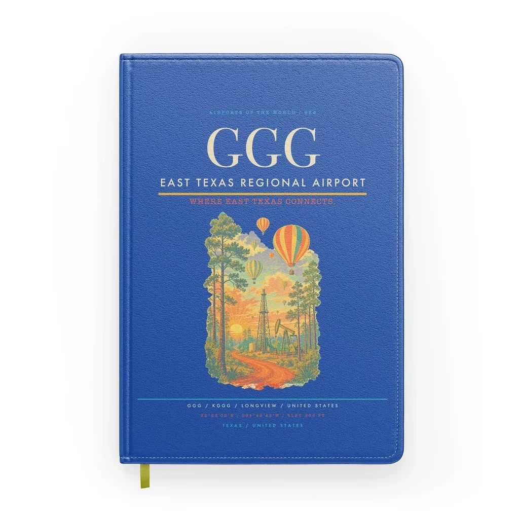 East Texas Regional Airport (GGG) design on blue notebook
