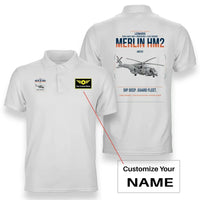 Thumbnail for Leonardo AW101 Merlin HM2 design on white+name double-side polo t-shirt, double-side print
