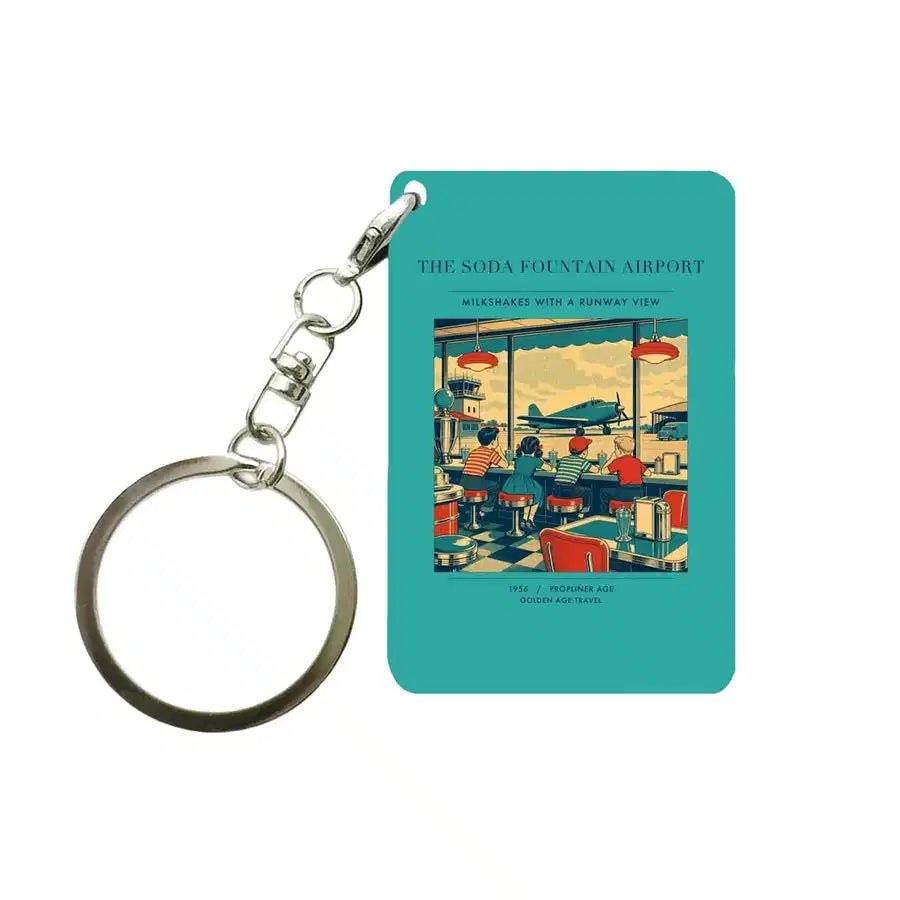 VINTAGE G4247 - The Soda Fountain Airport - Designed Key Chain design on turquoise