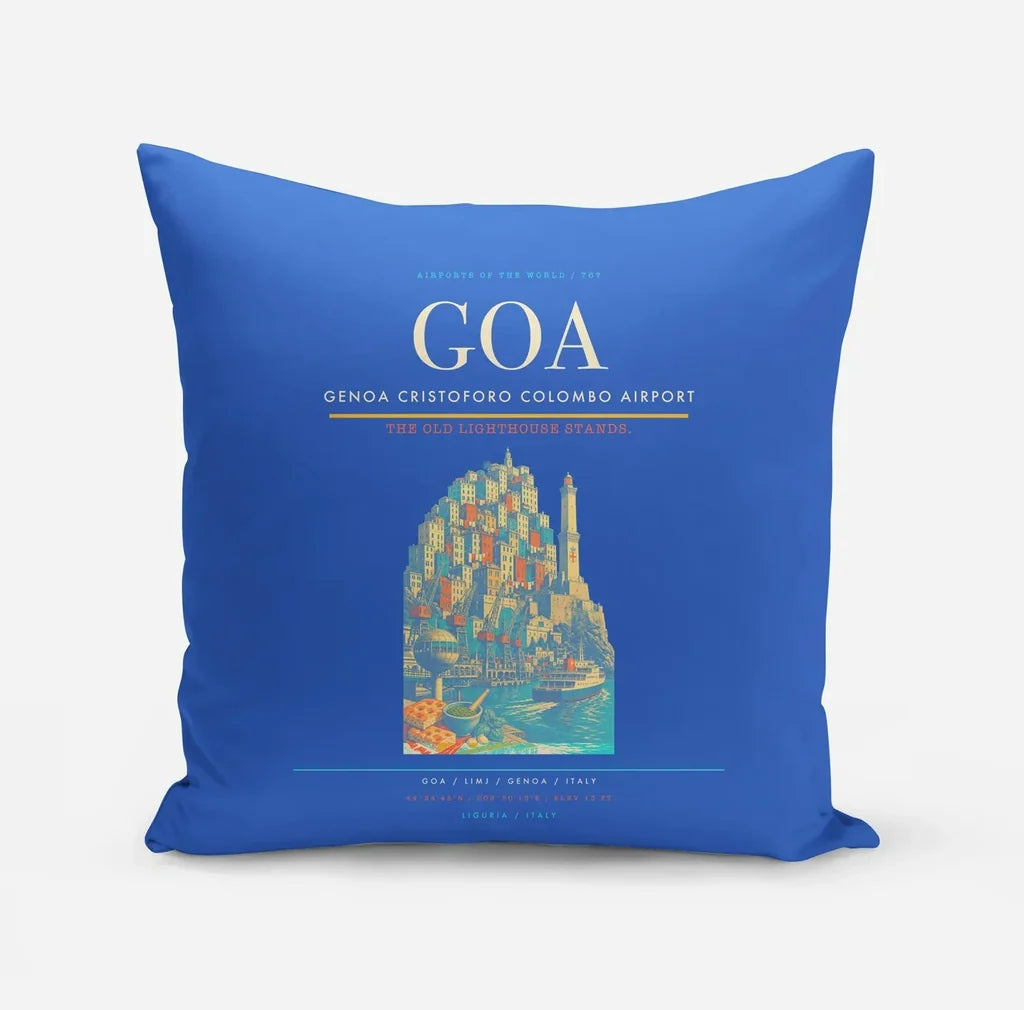 Genoa Cristoforo Colombo Airport (GOA) design on blue pillow