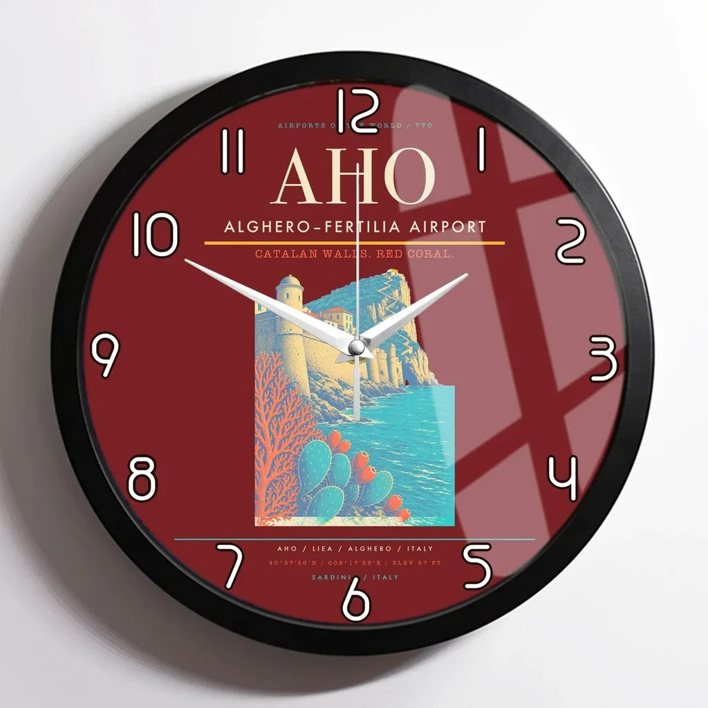 AlgheroFertilia Airport AHO Wall-Clock Framed - Dark Red