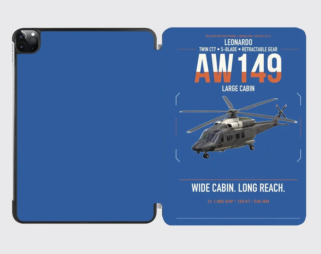 Leonardo AW149 design on blue ipad tablet case