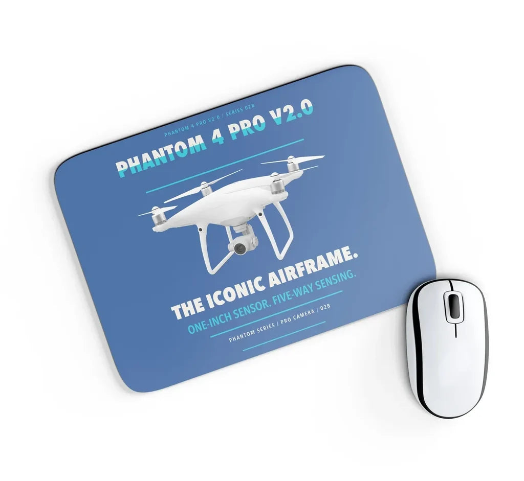 DJI Phantom 4 Pro V2.0 design on blue rectangle mouse pad
