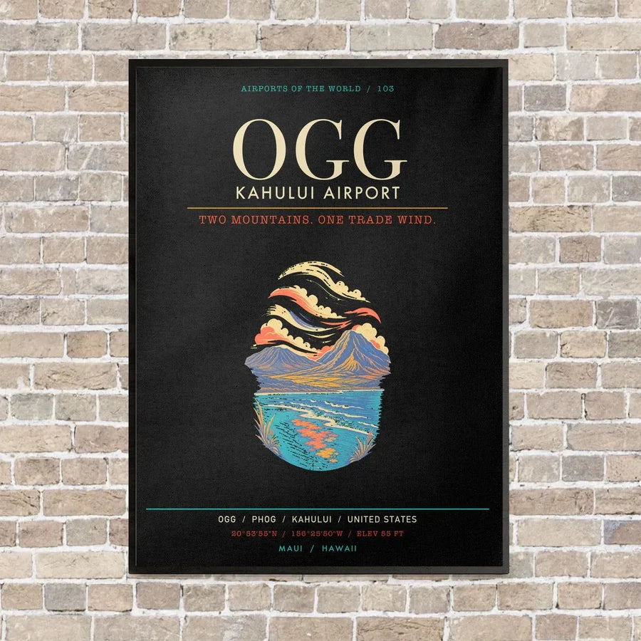 Kahului Airport OGG - Canvas Framed - Black