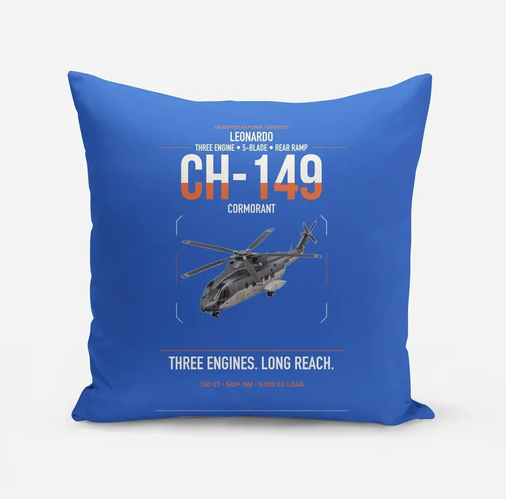 Leonardo CH-149 Cormorant design on blue pillow
