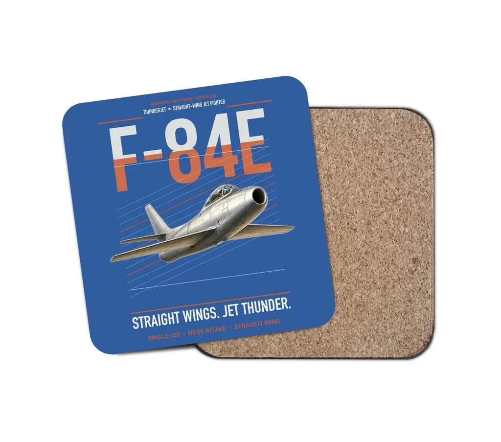 F-84E Thunderjet design on blue 1 piece coaster