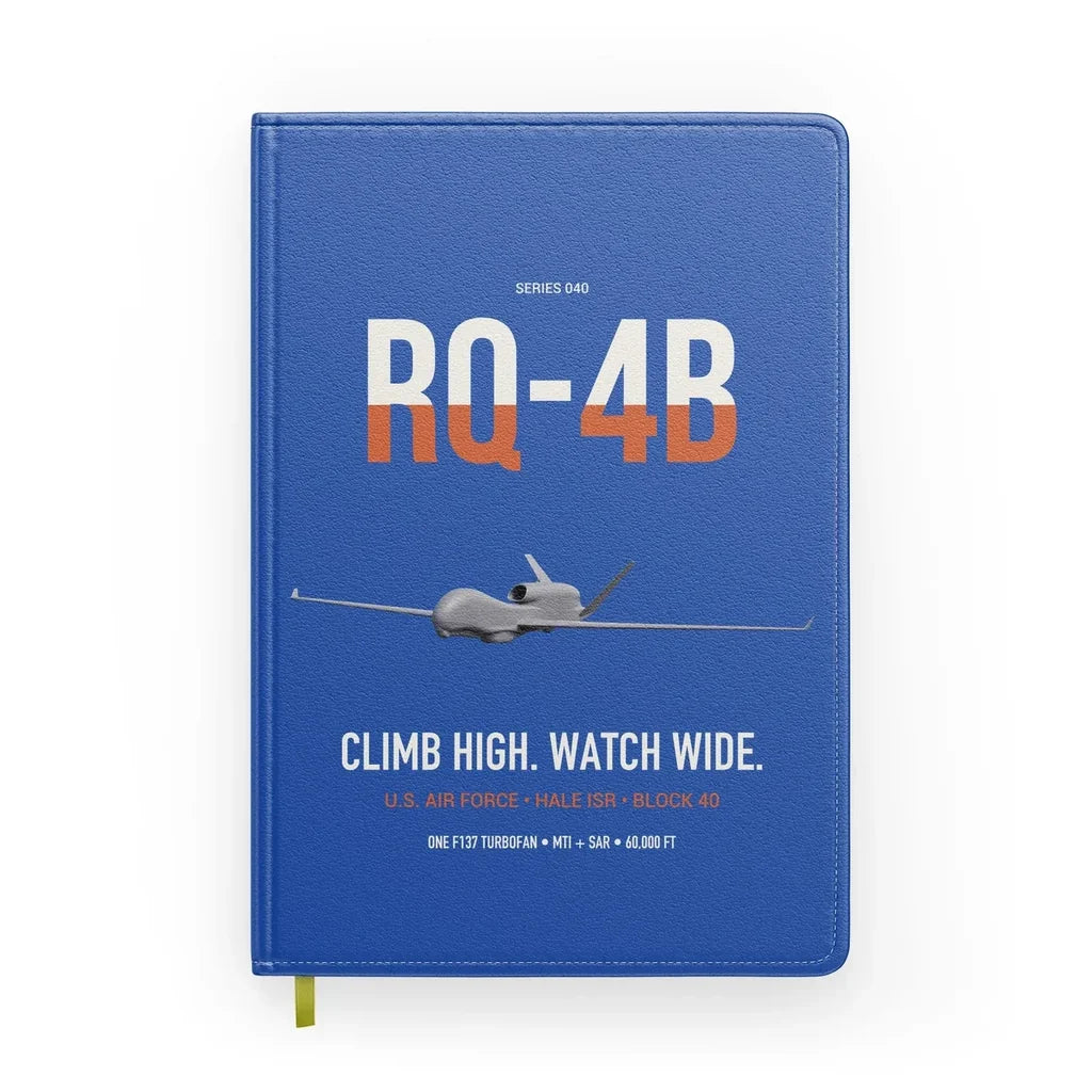 RQ-4B Global Hawk design on blue notebook