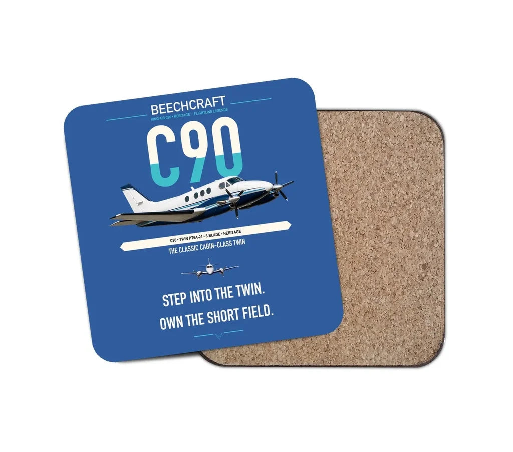 Beechcraft King Air C90 design on blue 1 piece coaster