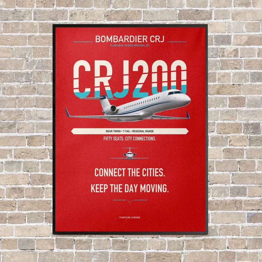 Bombardier CRJ200 vertical canvas print - framed - red background