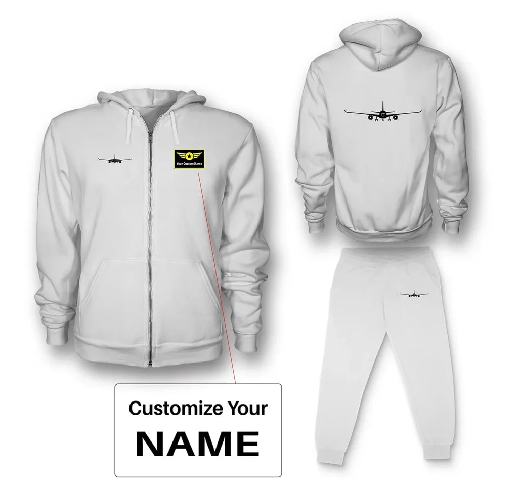 Airbus A350 Silhouette Zipped Hoodie - White + Name (Customizable)