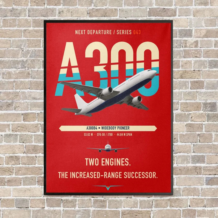 Airbus A300B4 vertical canvas print - framed - red background