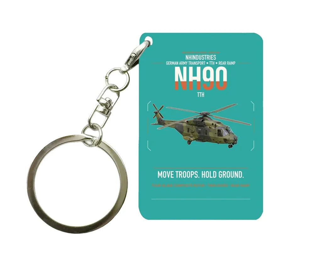 NHIndustries NH90 TTH design on turquoise designed key chain, double-side print