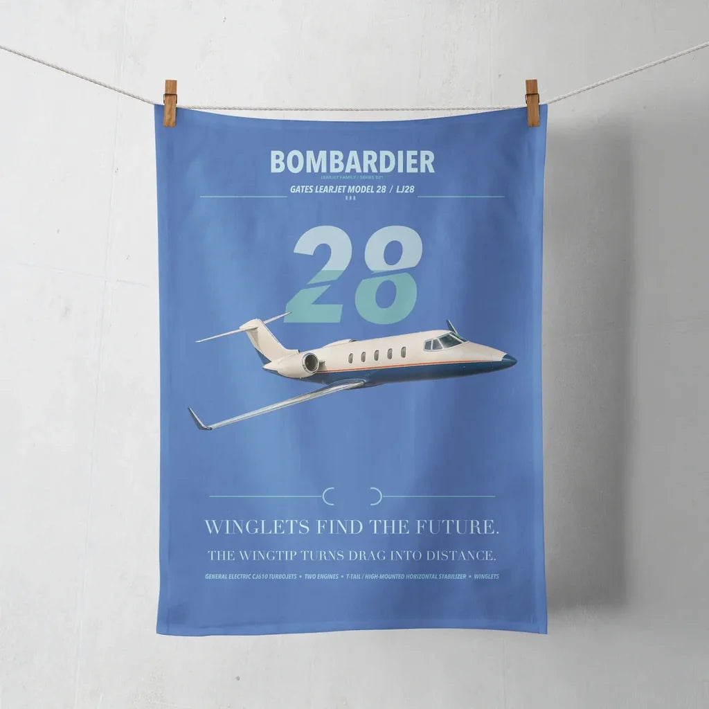 Bombardier Learjet 28 design on blue towel