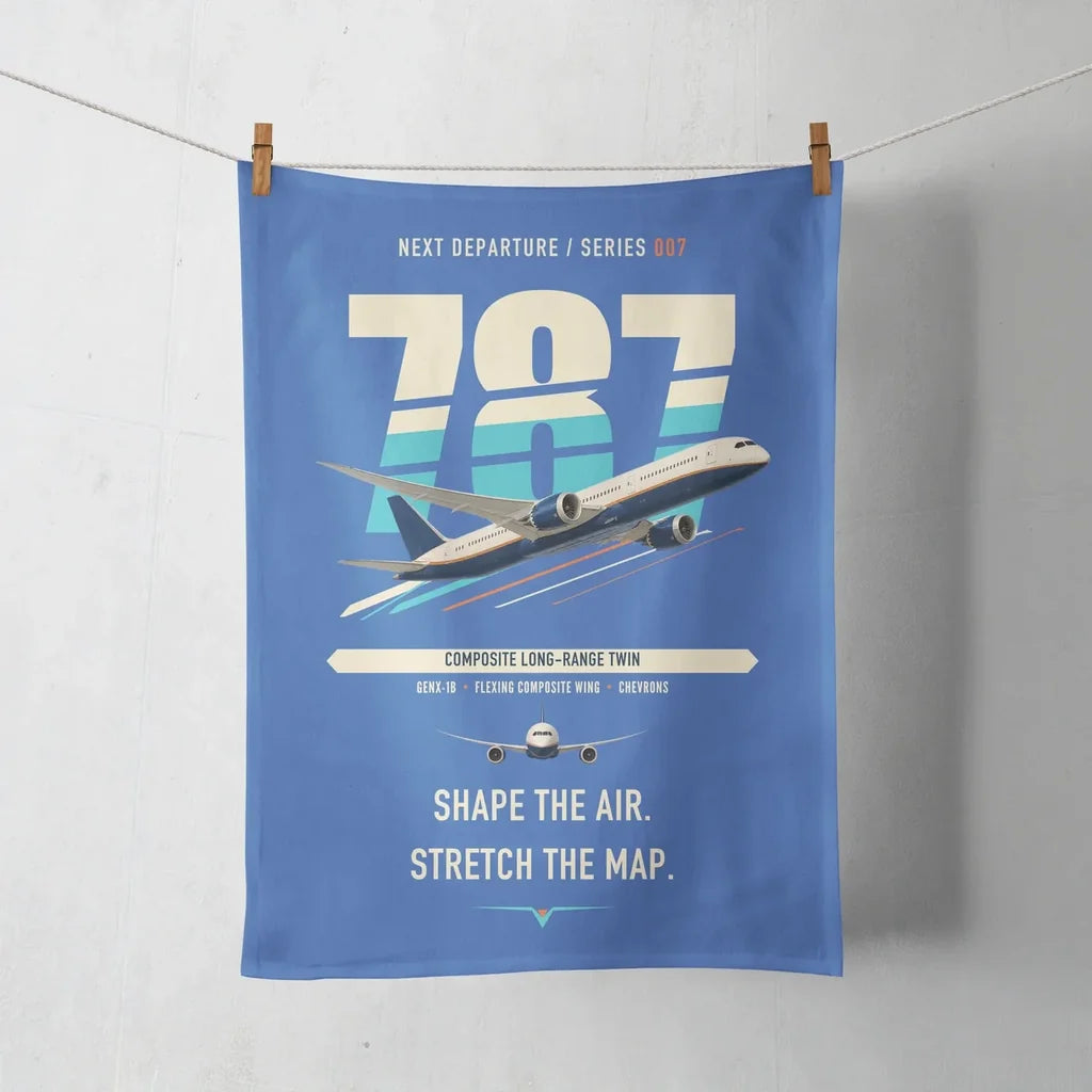 Boeing 787-9 Dreamliner design on blue towel
