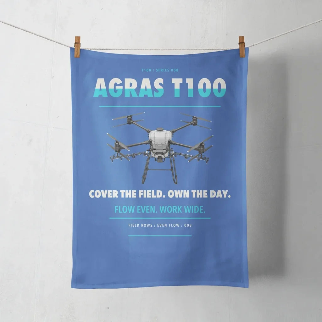 DJI Agras T100 design on blue towel