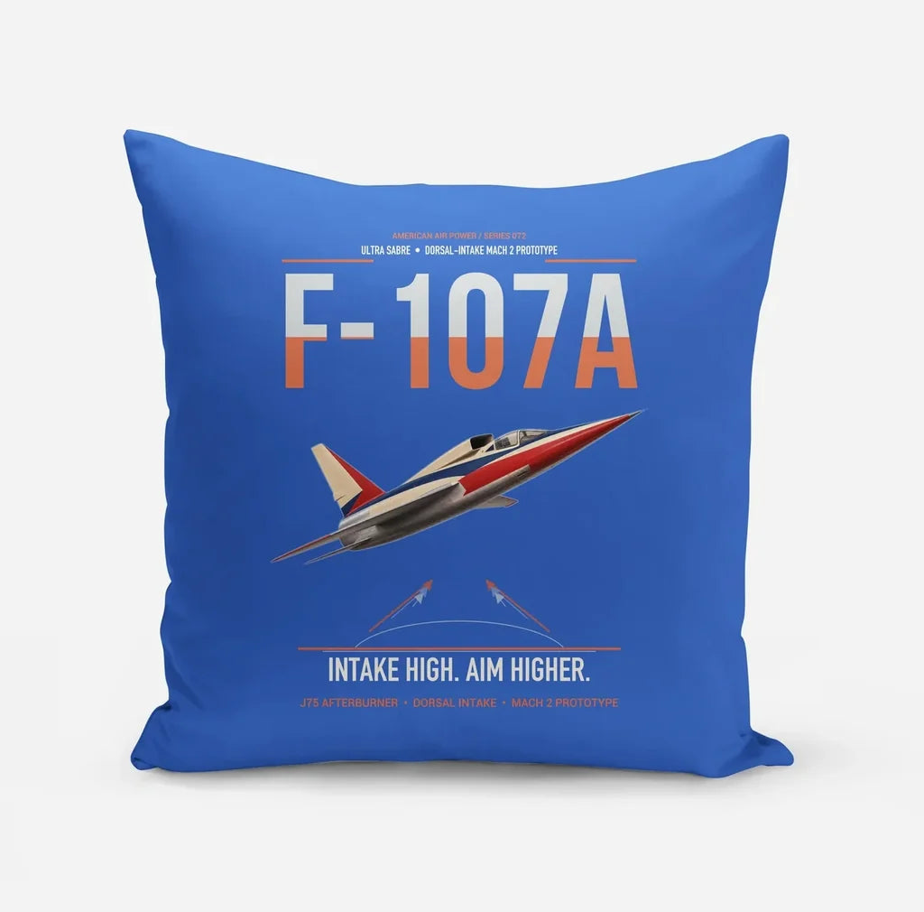 F-107A Ultra Sabre design on blue pillow