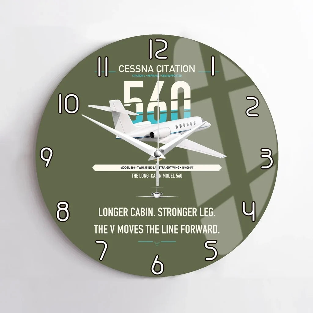 Cessna Citation 560 - Citation V design on green army no frame wall clock