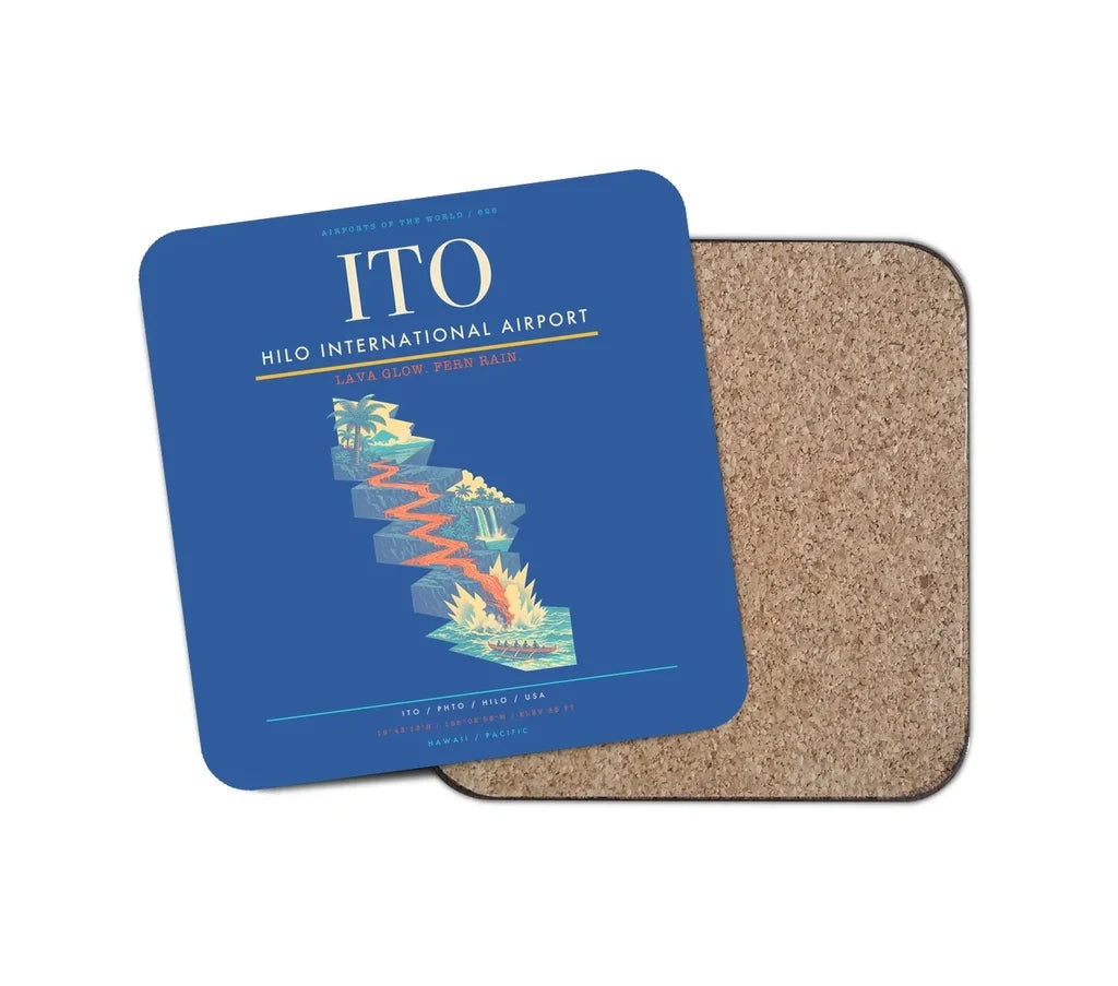Hilo International Airport (ITO) design on blue 1 piece coaster