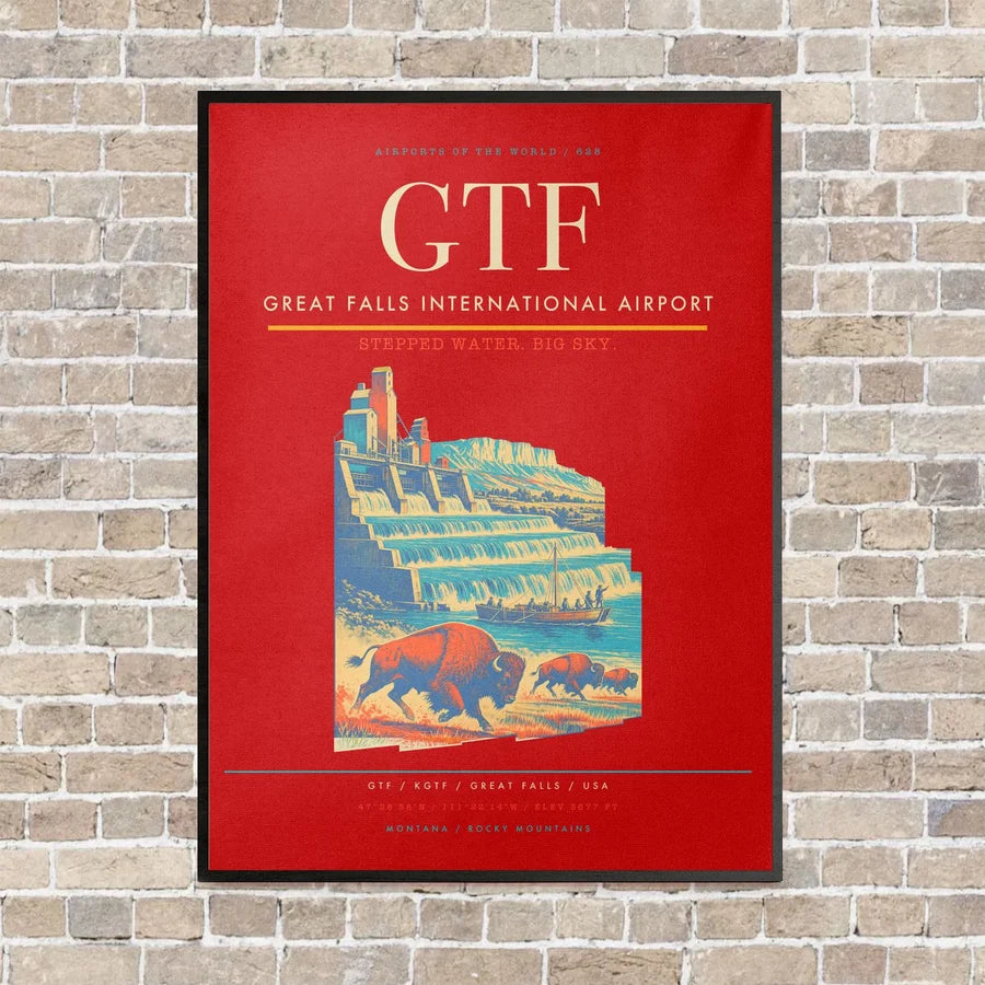 Great Falls International Airport GTF vertical canvas print - framed - red background