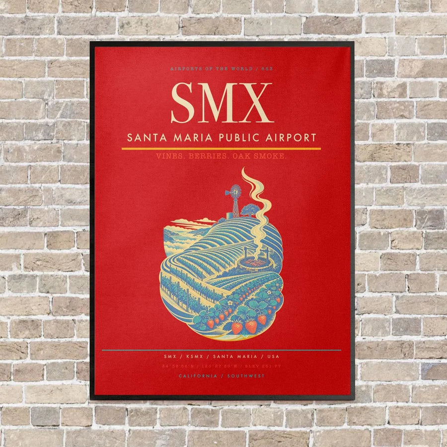 Santa Maria Public Airport SMX vertical canvas print - framed - red background