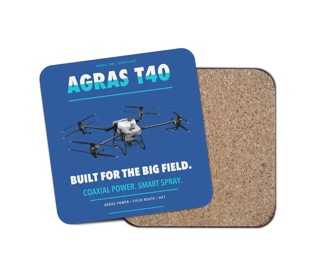 DJI Agras T40 design on blue 1 piece coaster