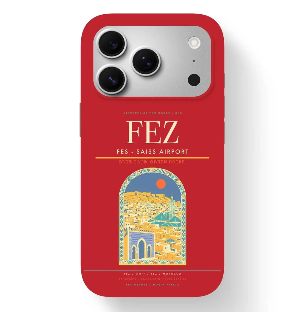Fez Airport (FEZ) design on red iPhone 17 Pro MagSafe case