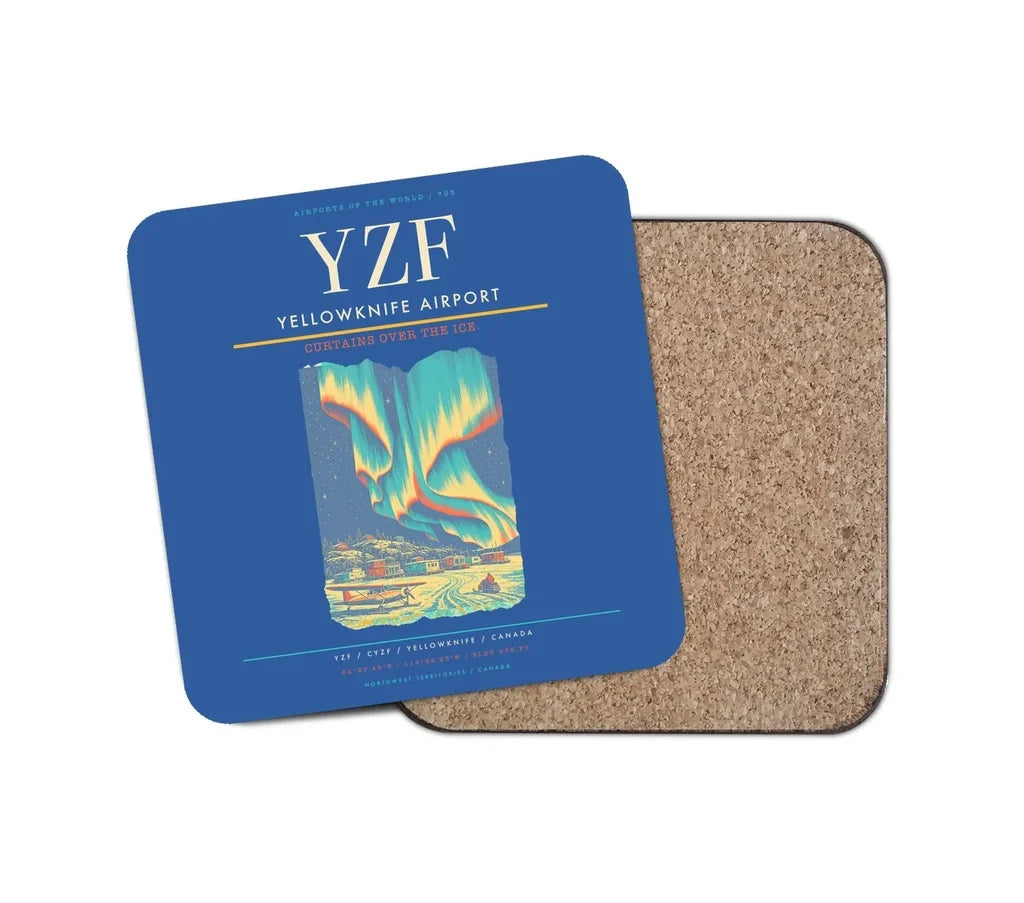 Yellowknife Airport (YZF) design on blue 1 piece coaster
