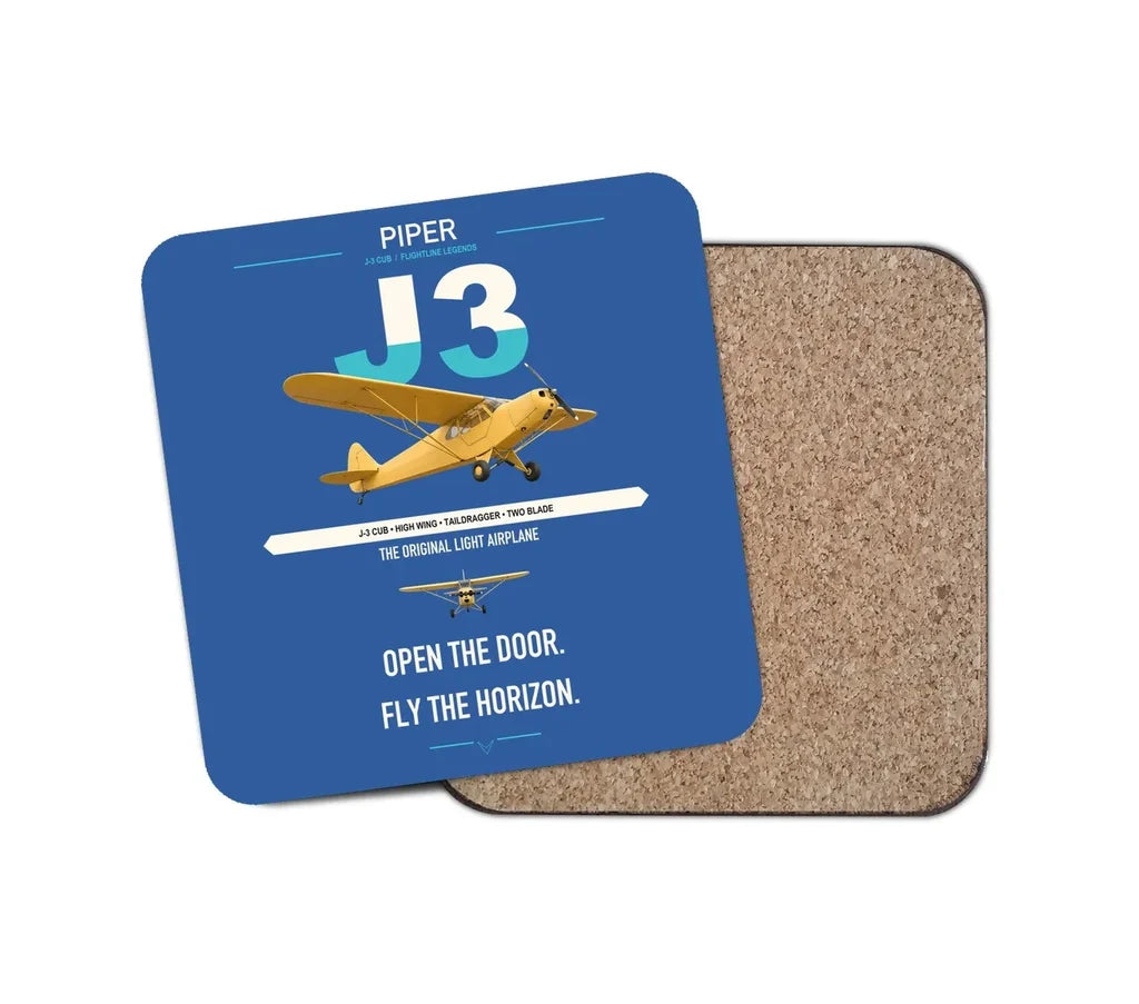 Piper J-3 Cub design on blue 1 piece coaster