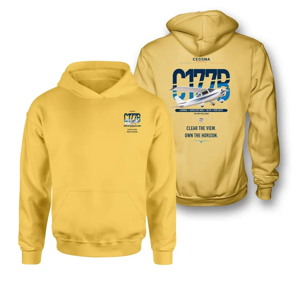 Cessna 177B Cardinal design on yellow double-side hoodie, double-side print