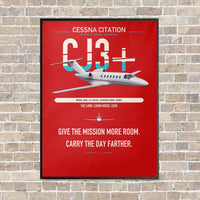 Thumbnail for Cessna Citation CJ3+ vertical canvas print - framed - red background