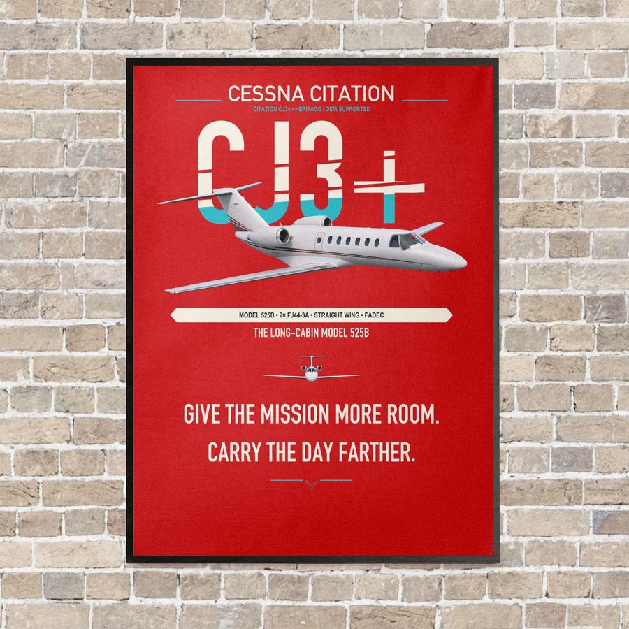 Cessna Citation CJ3+ vertical canvas print - framed - red background