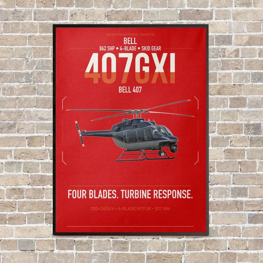 Bell 407GXi vertical canvas print - framed - red background