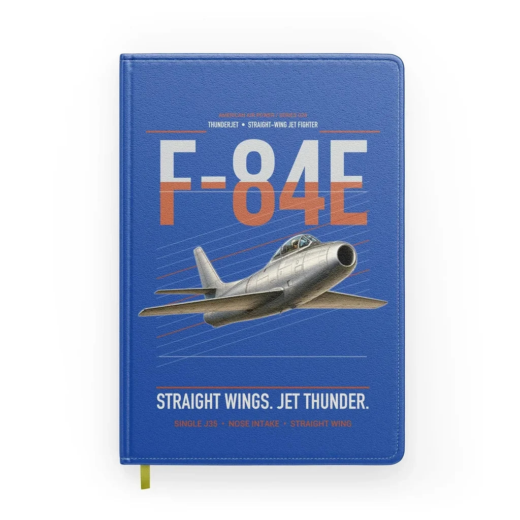 F-84E Thunderjet design on blue notebook