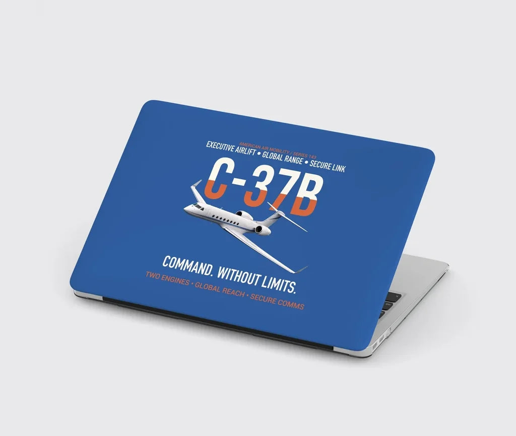 C-37B Global Command Link design on blue MacBook case