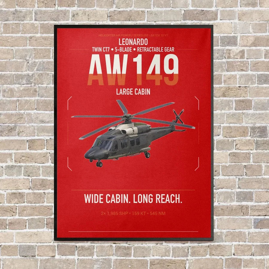 Leonardo AW149 vertical canvas print - framed - red background