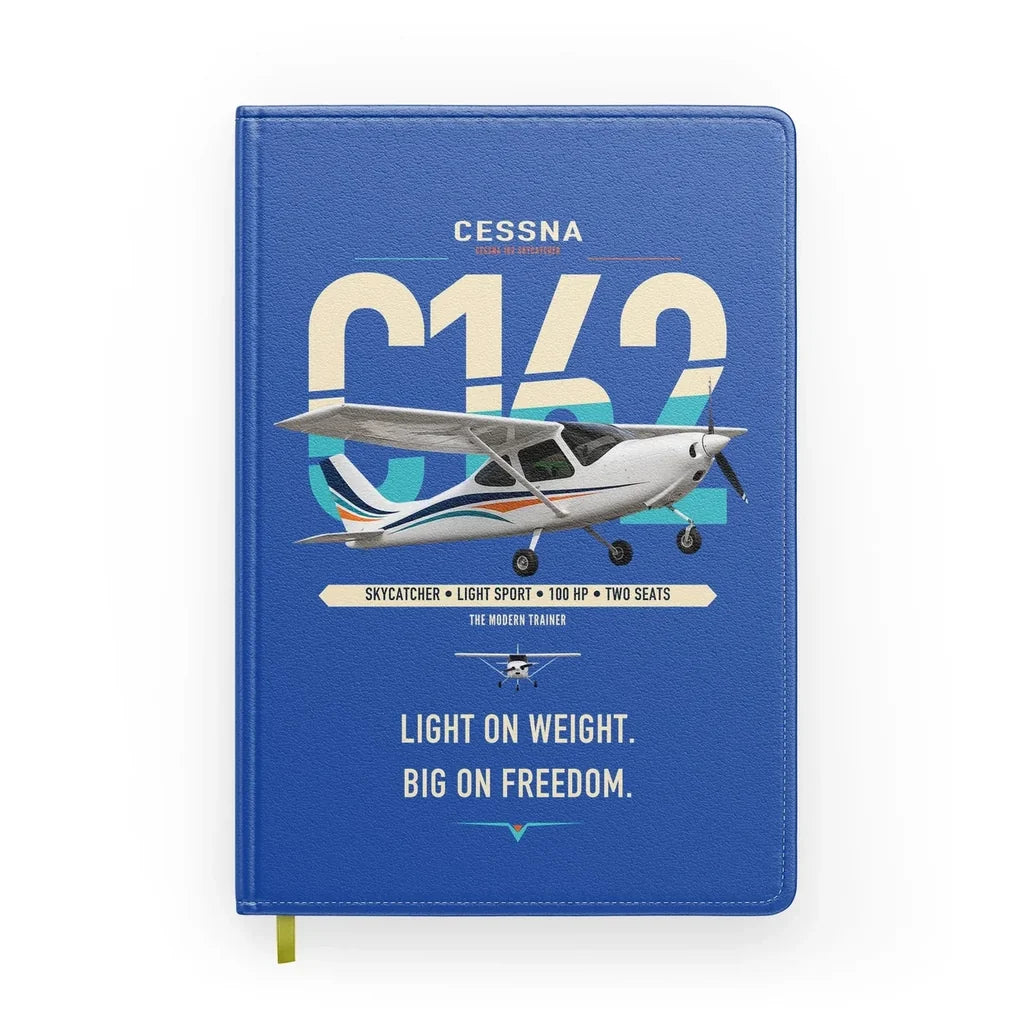 Cessna 162 Skycatcher design on blue notebook