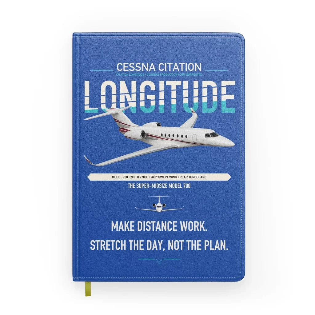 Cessna Citation Longitude design on blue notebook