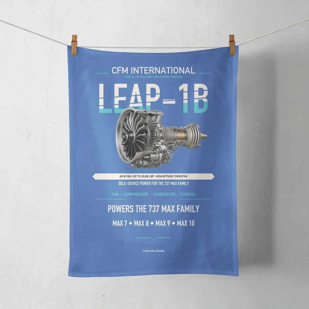 CFM LEAP-1B design on blue towel