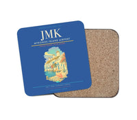 Thumbnail for Mykonos Island Airport (JMK) design on blue 1 piece coaster