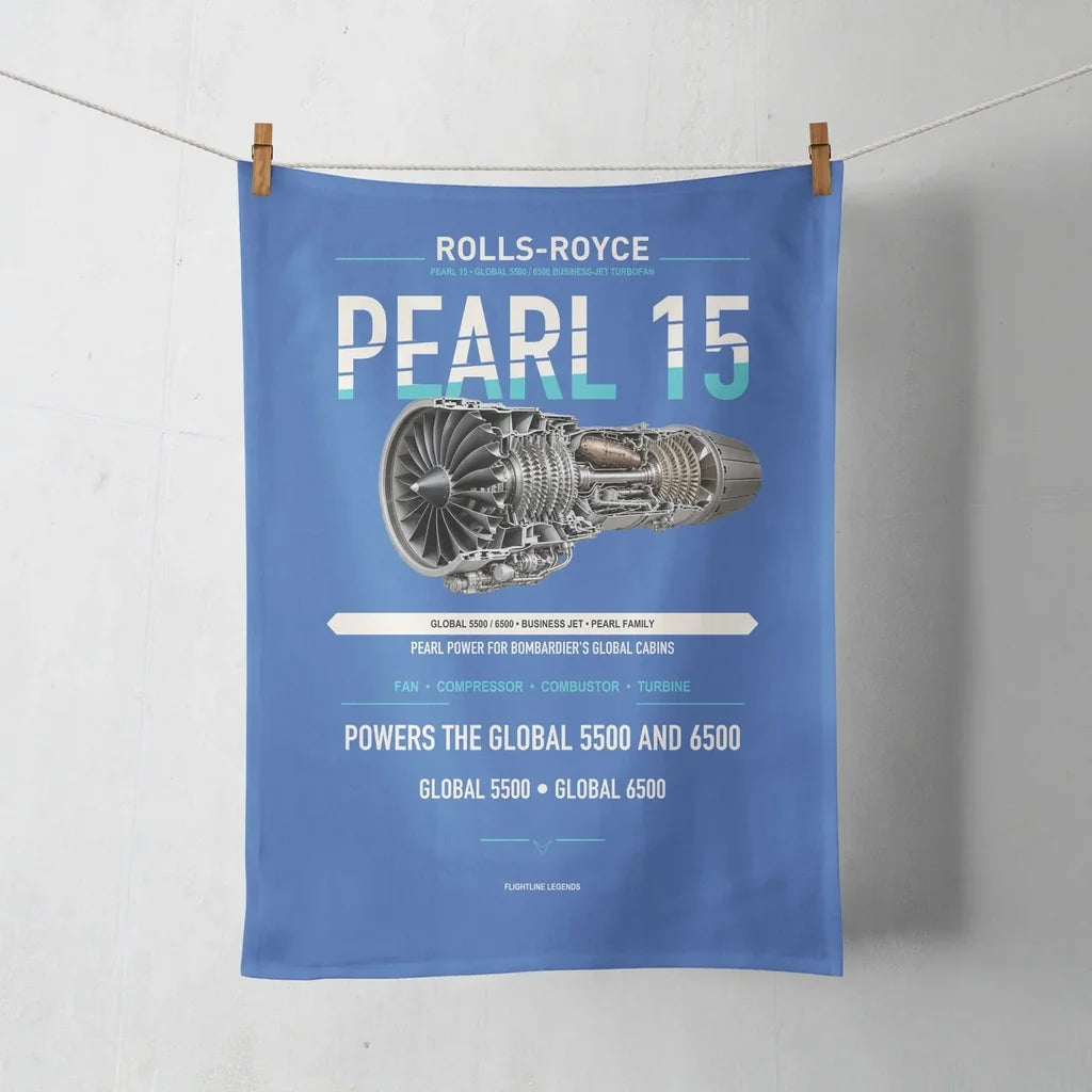PEARL 15 design on blue towel