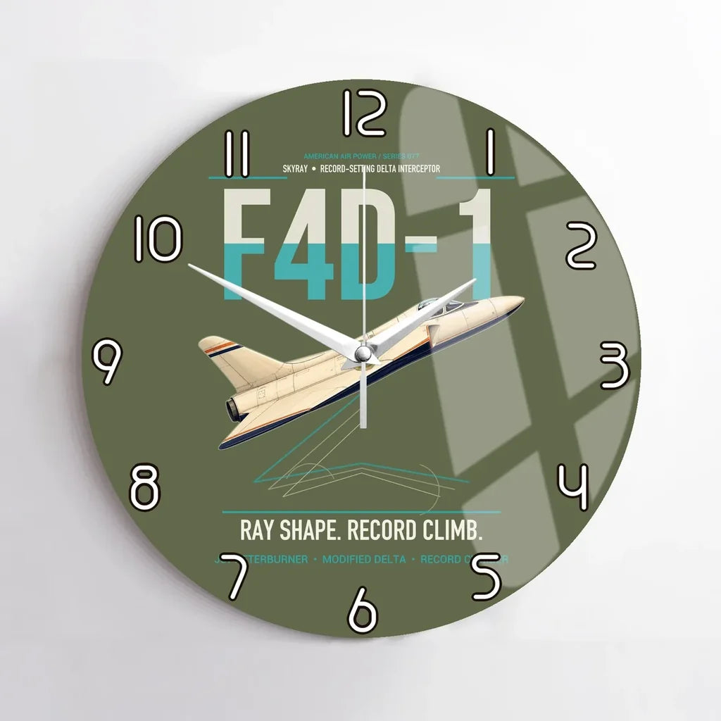 F4D-1 Skyray design on green army no frame wall clock